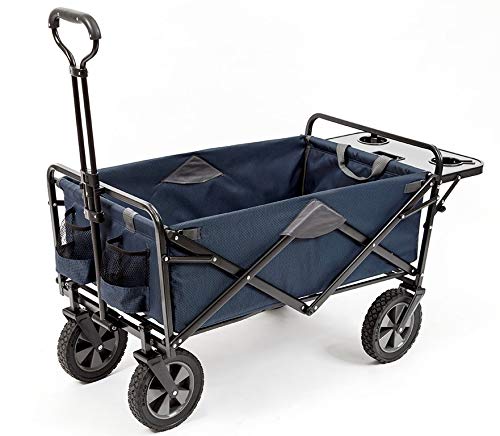 Mac Sports Collapsible Outdoor Utility Wagon with Folding Table and Drink Holders, Blue