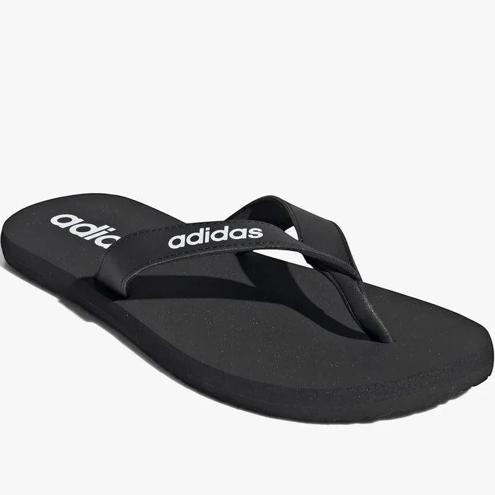 Adidas Men's Eezay flip flop in black, featuring the white Adidas logo on the strap, ideal for casual wear.