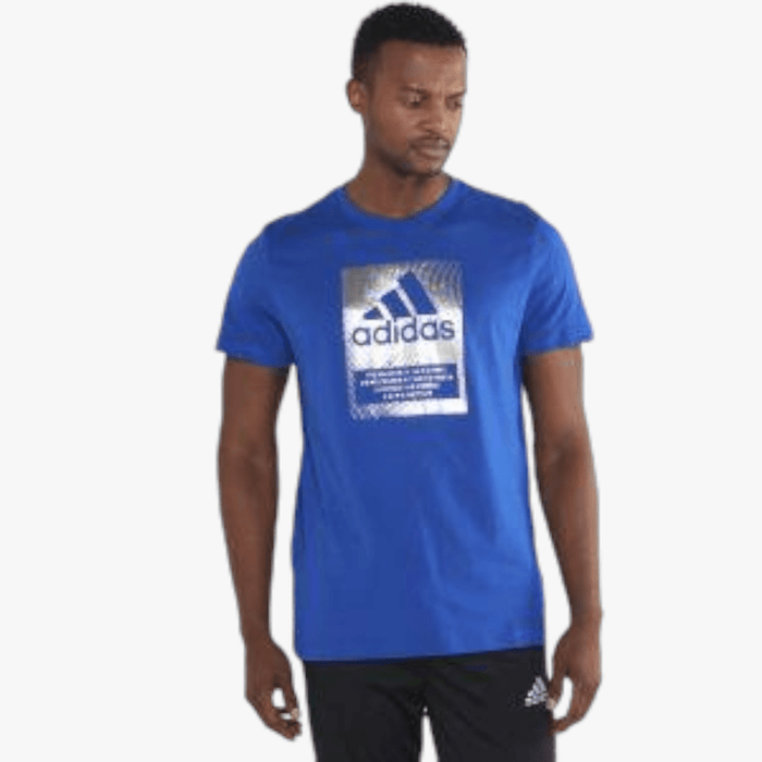 adidas Mens M Bos Bx Fl Short Sleeve Tee Blue Silver adidas