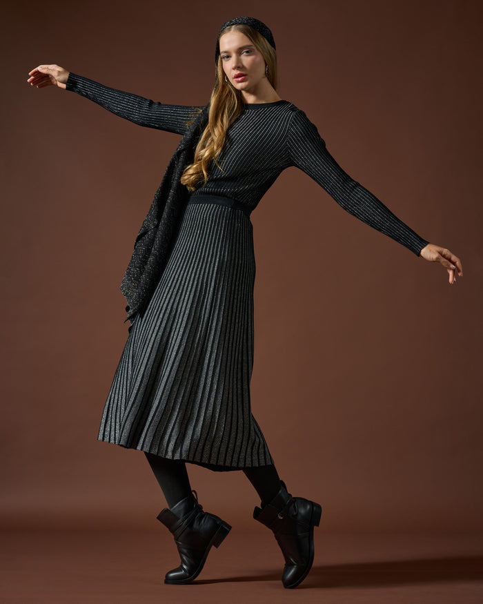 Midnight Shimmer Pleated Midi Skirt