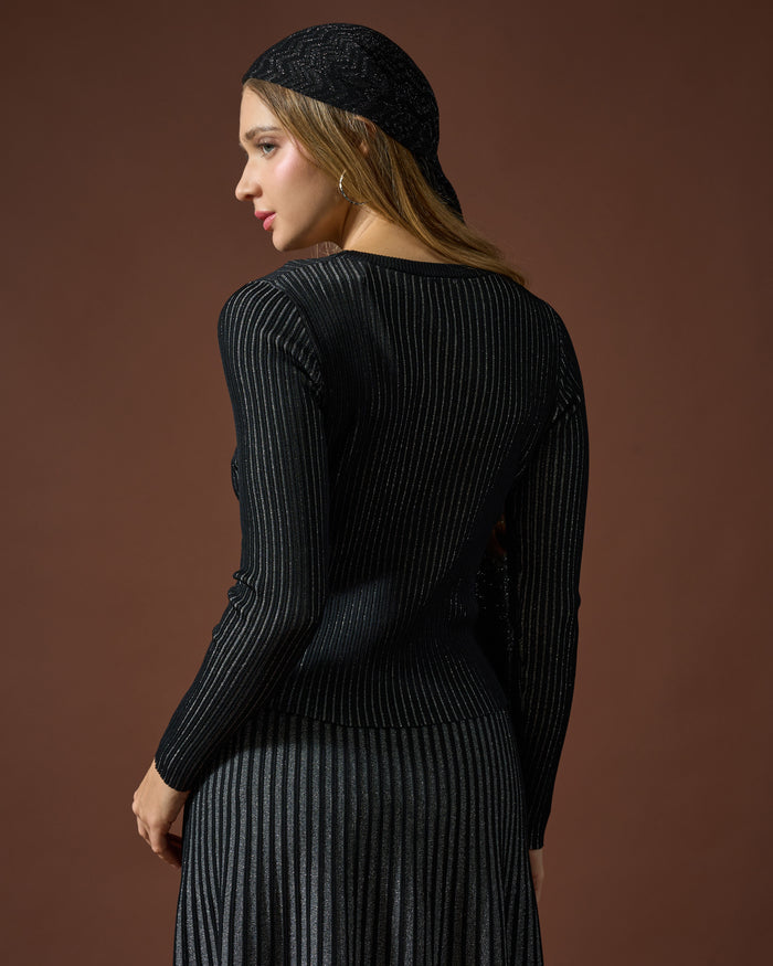 Midnight Shimmer Ribbed Knit Top