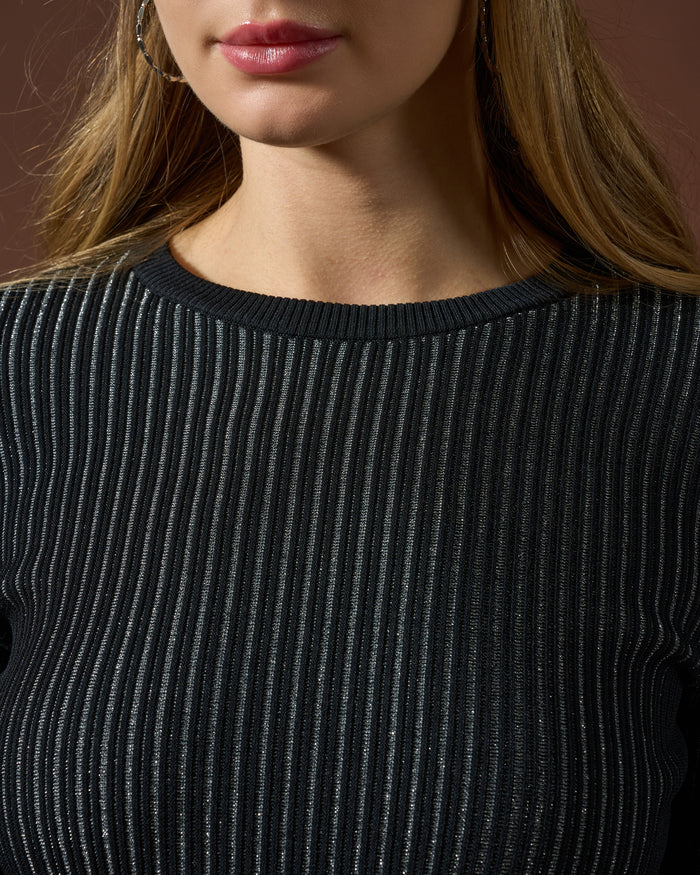 Midnight Shimmer Ribbed Knit Top