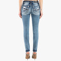 Miss Me Modern Blowout Logo Mid Rise Skinny Jean Lt Blue Miss Me