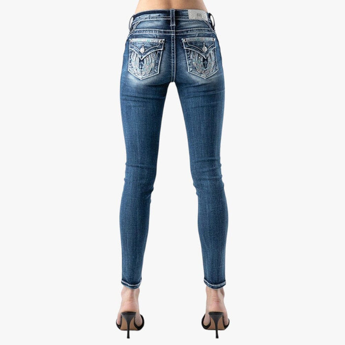 Miss Me Womens Aztec Pearl Mid Rise Skinny Jean Dark Wash Miss Me