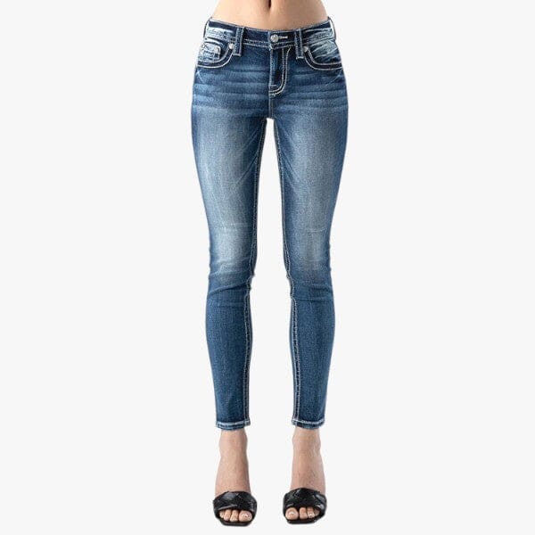 Miss Me Womens Aztec Pearl Mid Rise Skinny Jean Dark Wash Miss Me