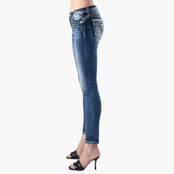 Miss Me Womens Aztec Pearl Mid Rise Skinny Jean Dark Wash Miss Me