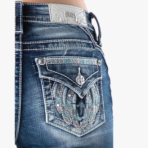 Miss Me Womens Aztec Pearl Mid Rise Skinny Jean Dark Wash Miss Me