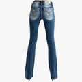 Miss Me Womens Delft Butterfly Mid Rise Jeans Dk Blue Miss Me
