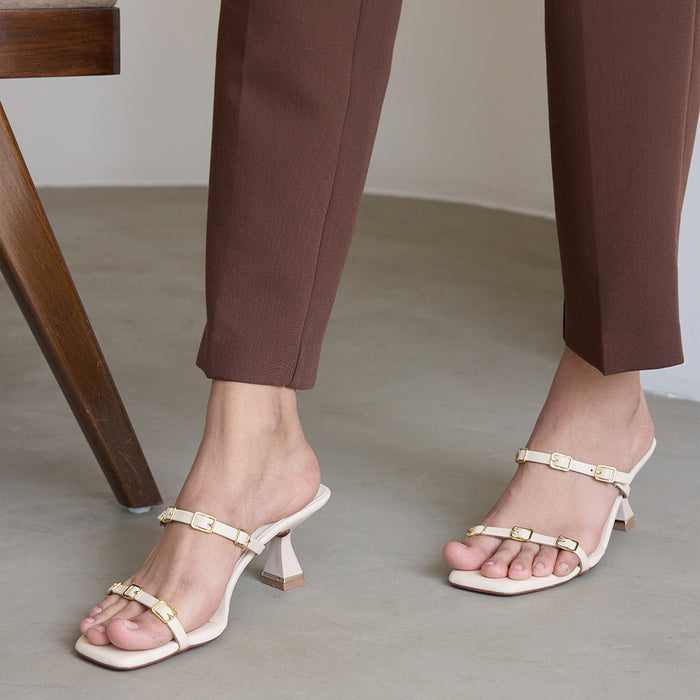 Multi Buckled Cream Heels