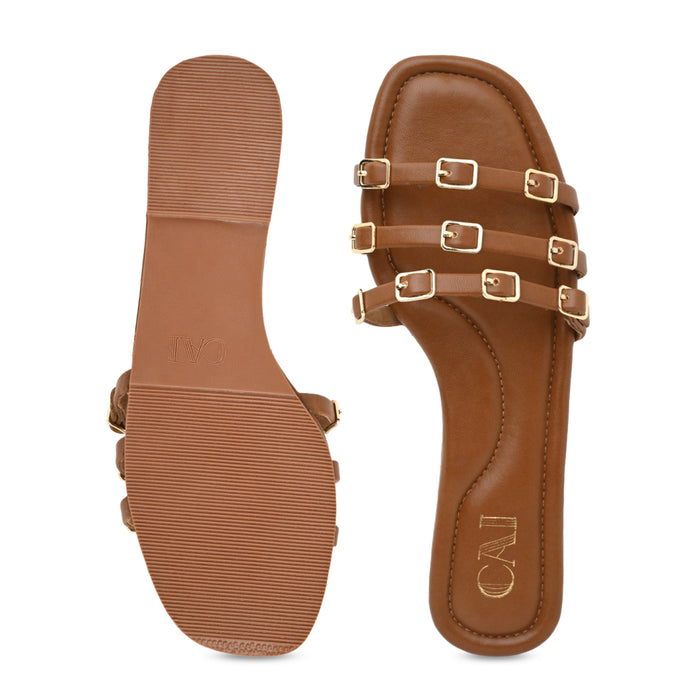 Multi Buckled Tan Flats