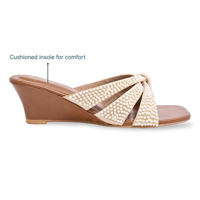 Multi Cross Strap Pearl Wedges