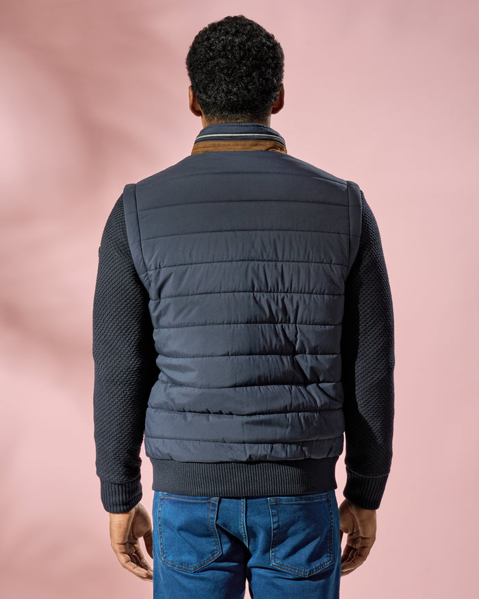 Navy Detachable Sleeve Knit Jacket