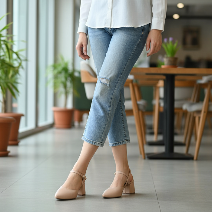 Peach Ankle Strap Pumps