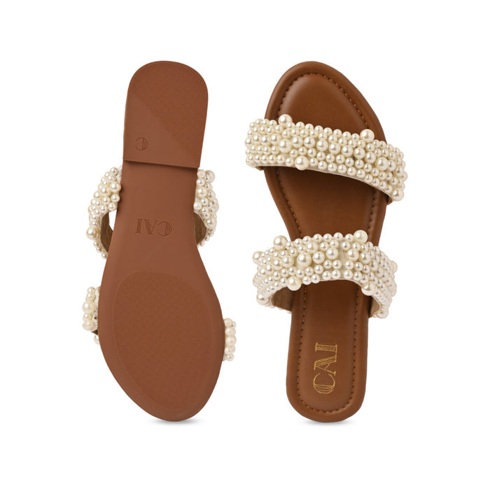 Pearl Bunched Two Strap Flats