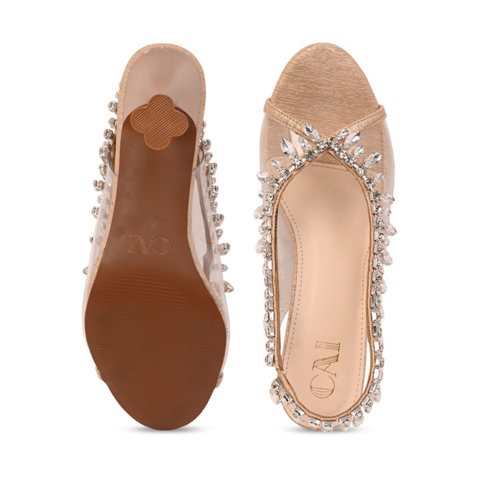 Peep Toe Embellished Heels