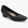 A single black Pierre Cardin Joana 5 women's pump with a low block heel and square toe, shown from a side view.
