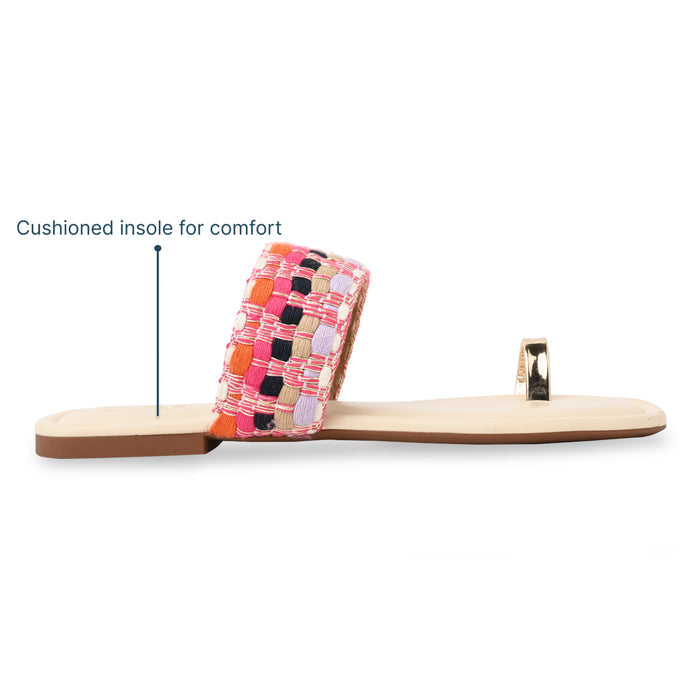 Pink Printed Toe Ring Flats