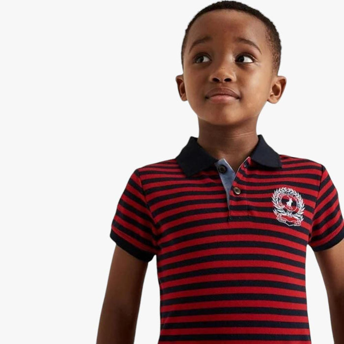 Polo Boys Warren Striped Short Sleeve Golfer Red Polo