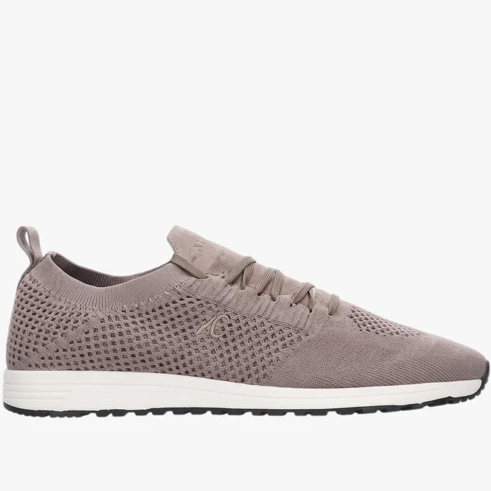 Polo Ladies Classix Knitted Runner Sneaker in taupe, featuring a breathable knit upper and white sole, shown from a side