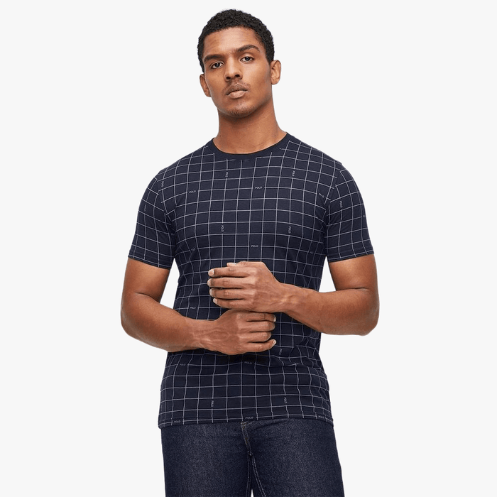 Polo Mens Logo Printed Grid Short Sleeve Tee Navy | Polo