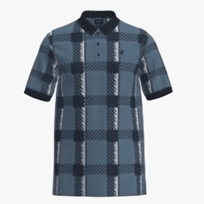 Polo Mens Printed Check Mercerised Short Sleeve Golfer Blue | Polo
