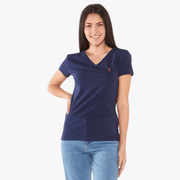 Polo Womens Kelly V Neck Stretch Short Sleeve Tee Navy Polo