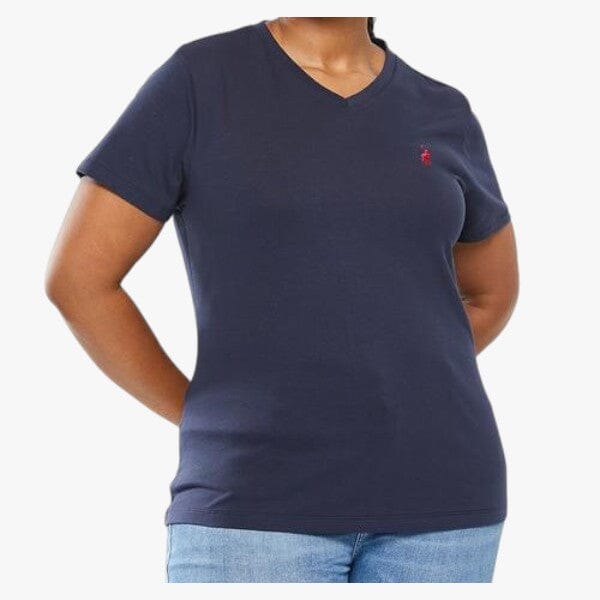 Polo Womens Kelly V Neck Stretch Short Sleeve Tee Navy Polo