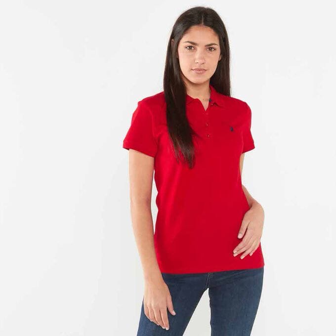 Polo Womens Margot Small Pony Stretch Short Sleeve Golfer Red | Polo