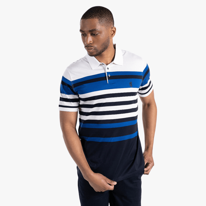 Pringle Mens Slim Fit Double Mercerised Short Sleeve Golfer White Stripe Pringle