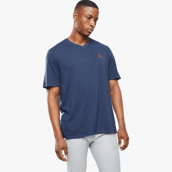 Pringle Mens V Neck Core Pima Cotton Short Sleeve Tee Navy Pringle