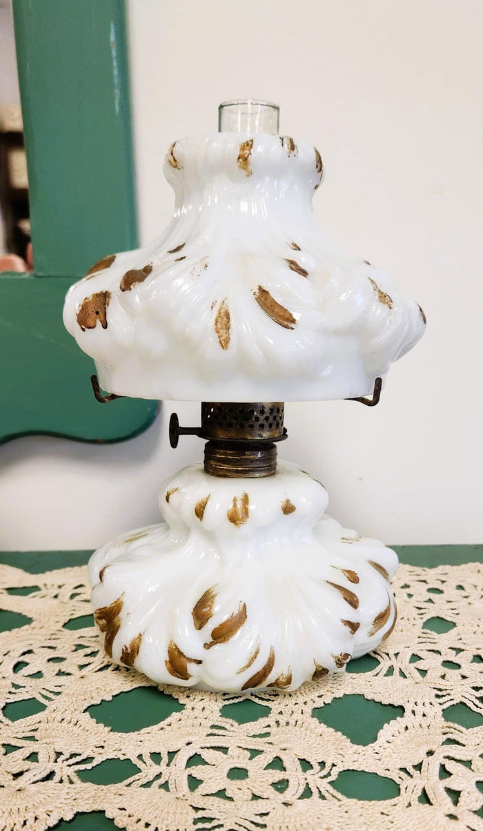 Rare Original L.G. Wright Plume Nutmeg Puffy Mini Glass Oil Lamp