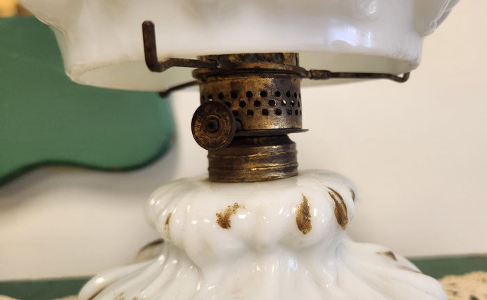 Rare Original L.G. Wright Plume Nutmeg Puffy Mini Glass Oil Lamp