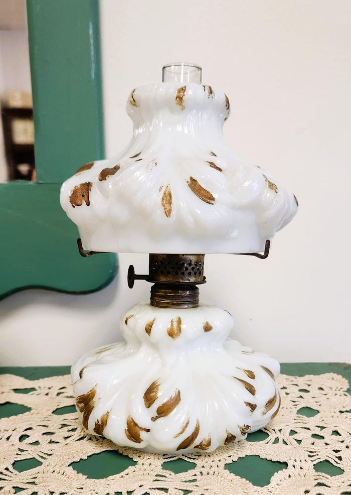 Rare Original L.G. Wright Plume Nutmeg Puffy Mini Glass Oil Lamp