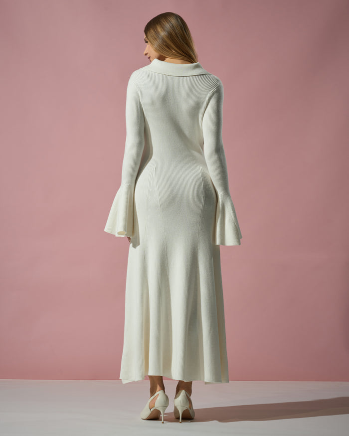 Ribbed Flare-Sleeve Dress