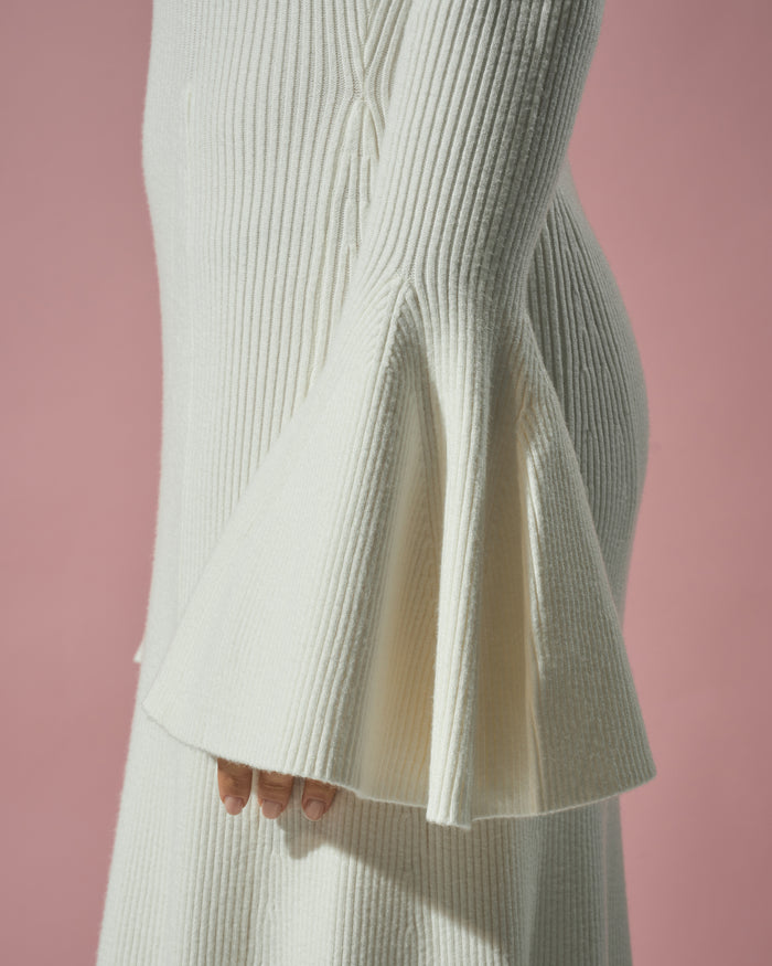 Ribbed Flare-Sleeve Dress