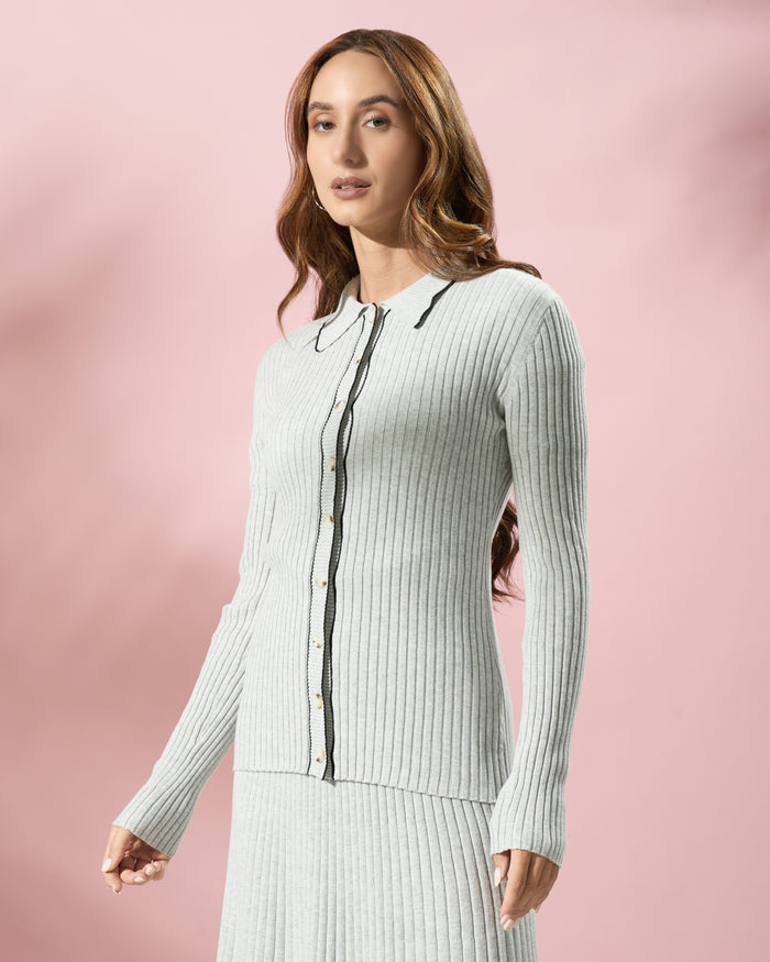 Ribbed Knit Button-Down Cardigan