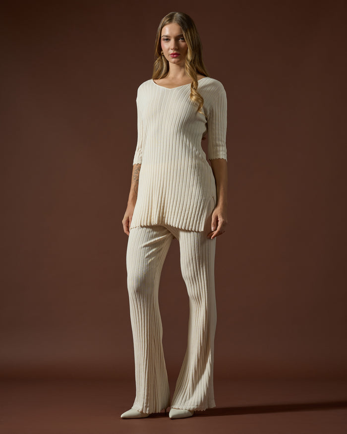 Ribbed V-Neck Knit Top