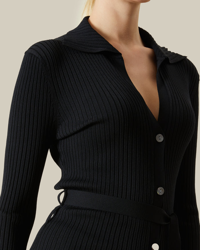 Ribbed Waist Sash Detailed Cardigan