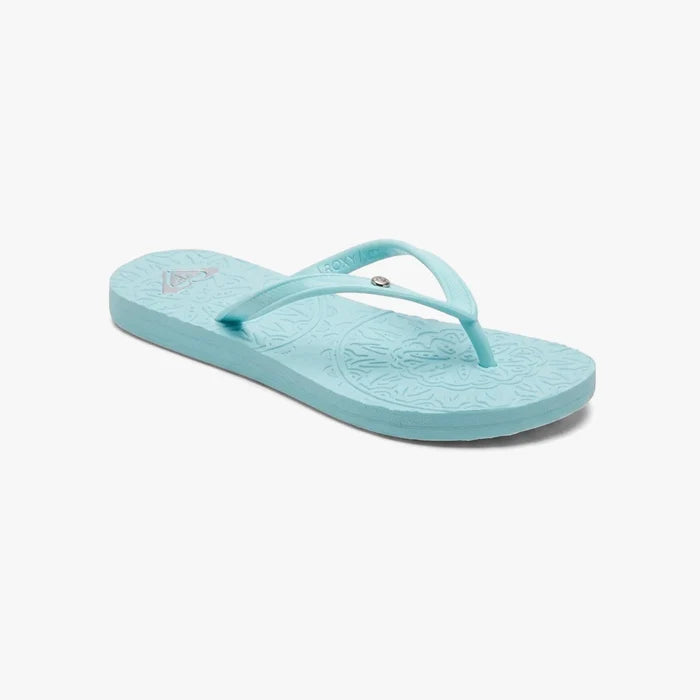 Light blue Roxy Girls Antilles Sandal with a textured sole, viewed from a slightly elevated angle.