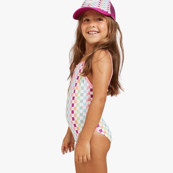 Roxy Girls Rainbow Check One Pc Swim Suit Pink Roxy