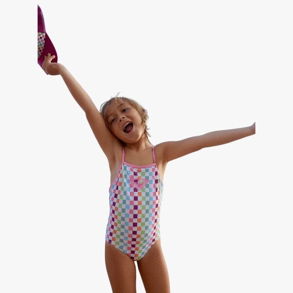 Roxy Girls Rainbow Check One Pc Swim Suit Pink Roxy