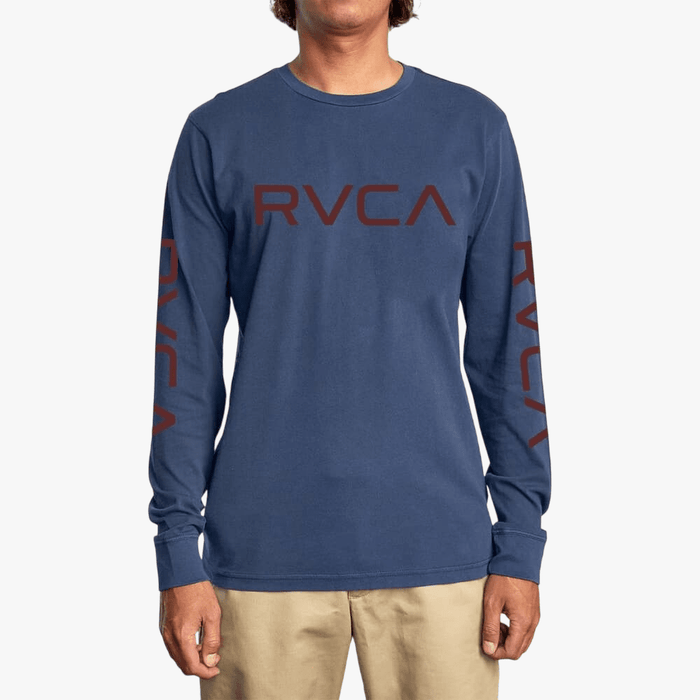 Rvca Mens Big Logo Long Sleeve Tee Moody Blue | Rvca