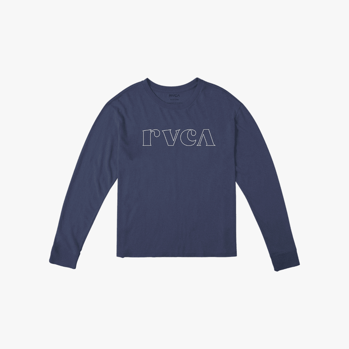 Rvca Womens Curl Keyline Long Sleeve Tee Moody Blue Rvca