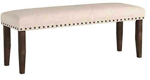 Signature Design by Ashley Rokane Upholstered Farmhouse Bench, Beige & Brown