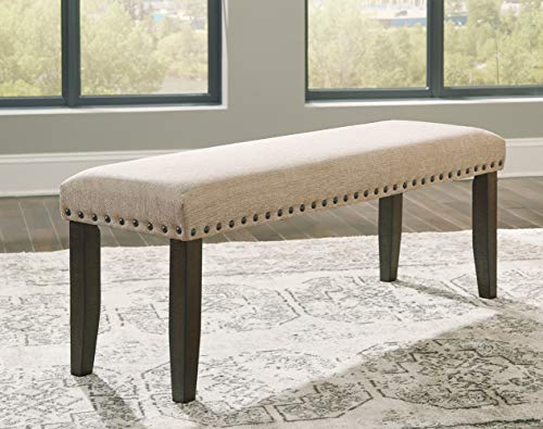 Signature Design by Ashley Rokane Upholstered Farmhouse Bench, Beige & Brown