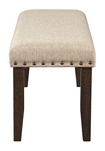 Signature Design by Ashley Rokane Upholstered Farmhouse Bench, Beige & Brown