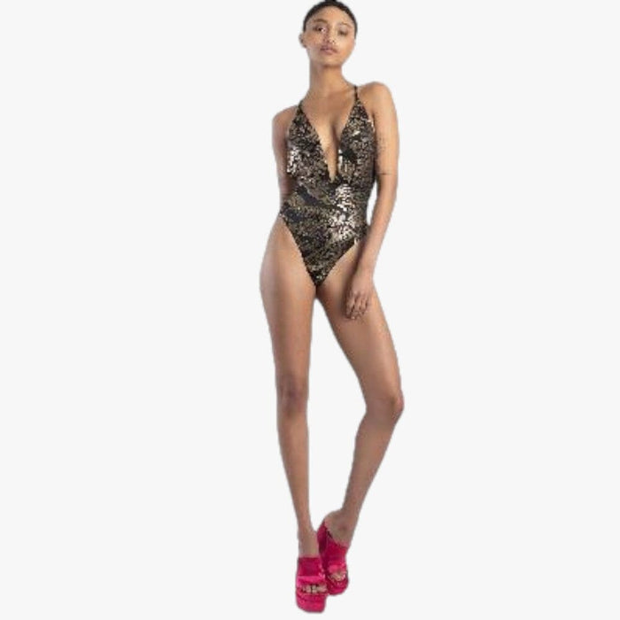 Sissy Boy One Piece Bikini Black And Gold Sissy Boy