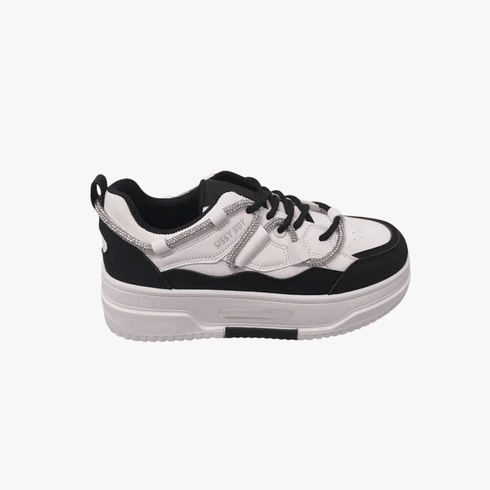 Sissy Boy Womens Chunky Diamante Band Sneaker Black White | Sissy Boy