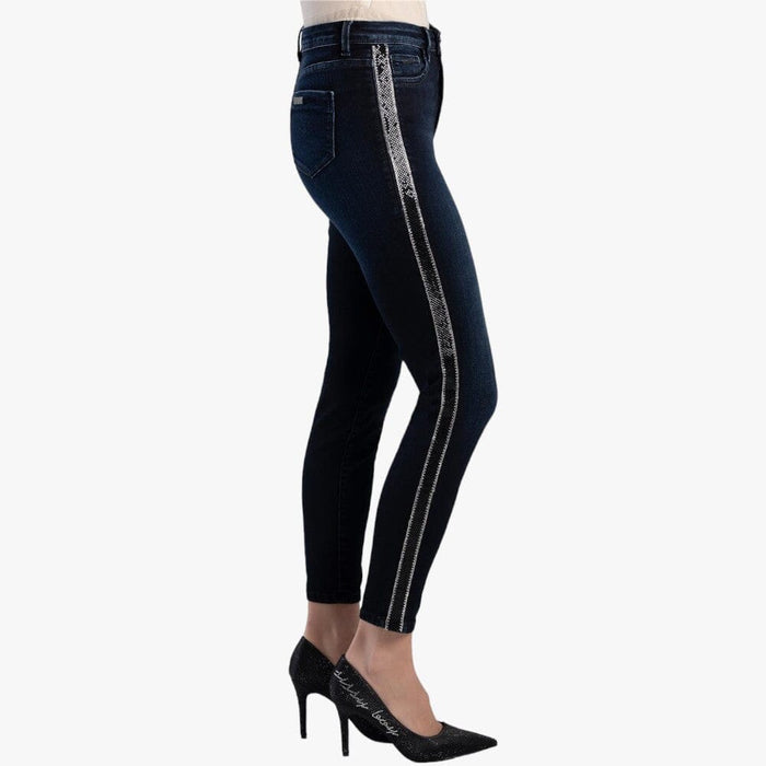 Sissy Boy Womens Mid Waist Skinny Jeans Side Tape Blue Black Sissy Boy