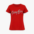 Sissy Boy women's regular fit short sleeve top in vibrant red, featuring a sparkling 'Sissy Boy' logo across the chest.